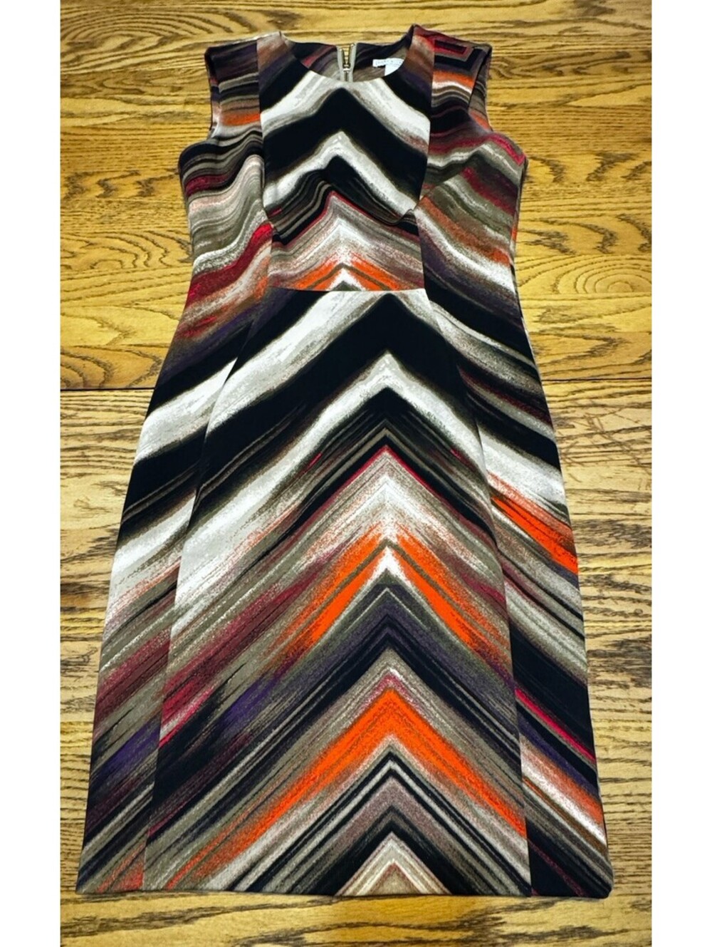 Dana Buchman Dress Womens 8 Multicolor Chevron Abstract Sleeveless A Line Midi